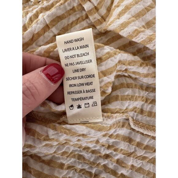 Max Studio Womens Tan and White Striped Loose Fit Keyhole Peasant Blouse Large - Picture 13 of 13